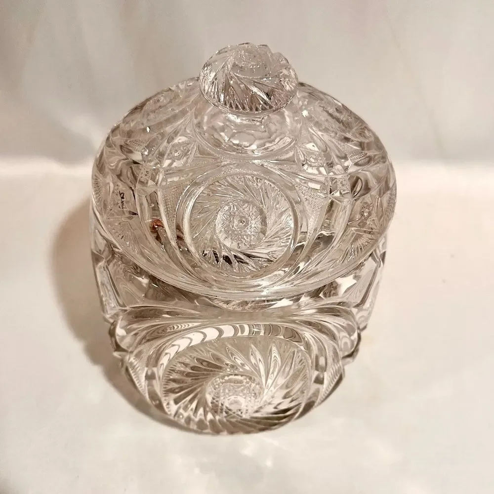 Vintage Pressed Glass Pinwheel Star Design Biscuit Jar Cookie Jar